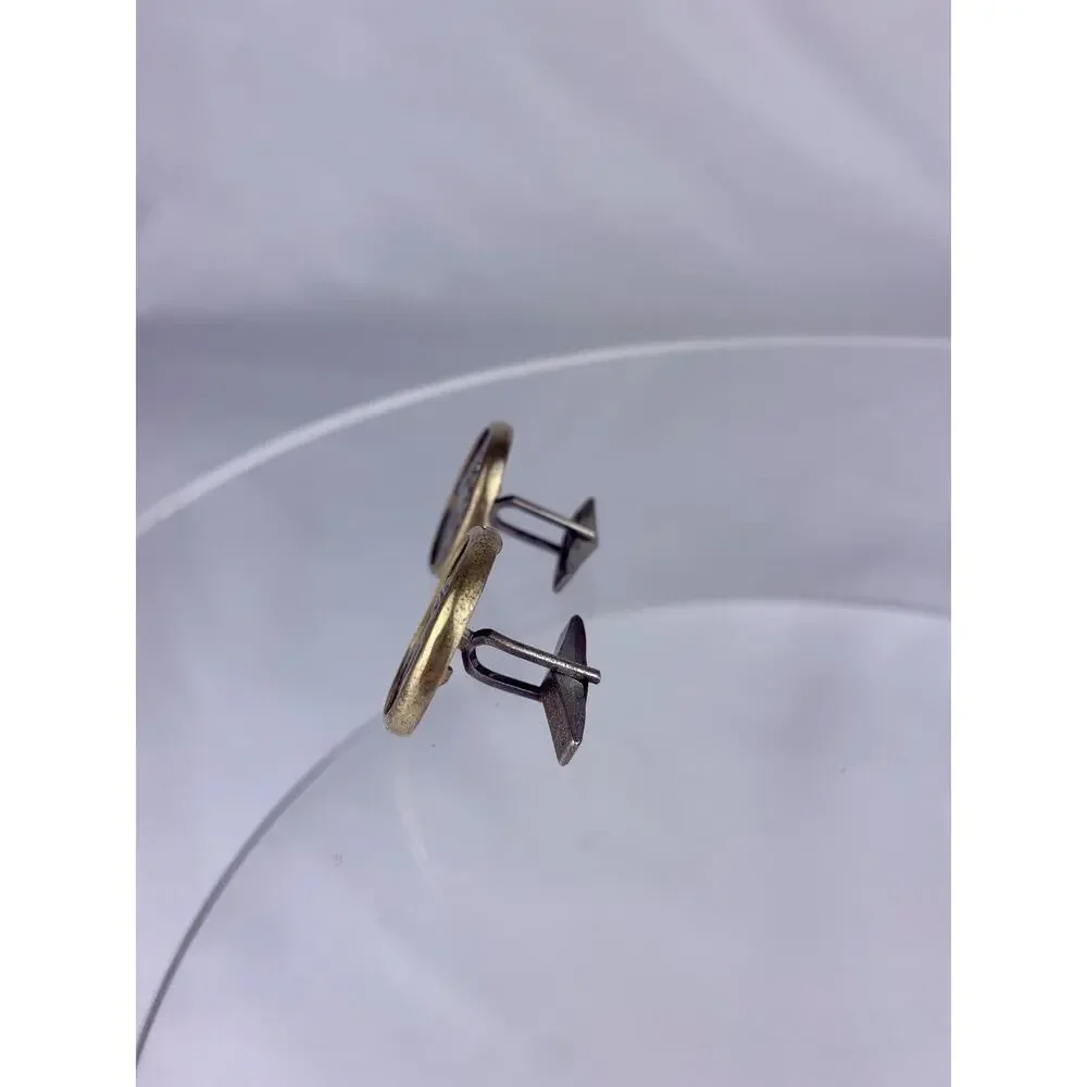 Chimera Stater Style Coin Sterling Silver Cufflinks 18k GP Bezel MMA Vintage O1